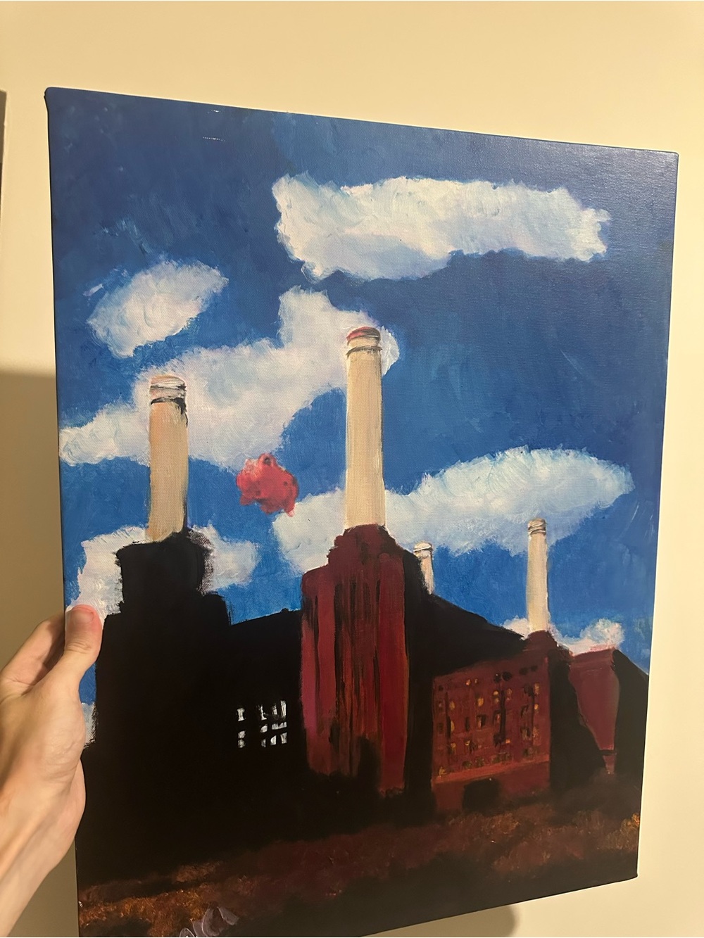 Pink the Floyd animals Blue Sky Industrial Landscape Canvas Art painting 24x18